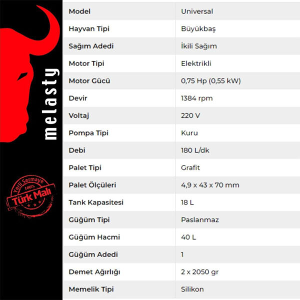 TAMAM TM1222 İkili İnek Süt Sağma Makinesi – Paslanmaz Krom Güğüm – Silikon Memelik - Kuru Pompa - aletiste