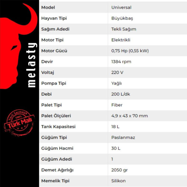 TAMAM TM2122 Tekli İnek Süt Sağma Makinesi – Paslanmaz Krom Güğüm - Silikon Memelik - Yağlı Pompa - aletiste